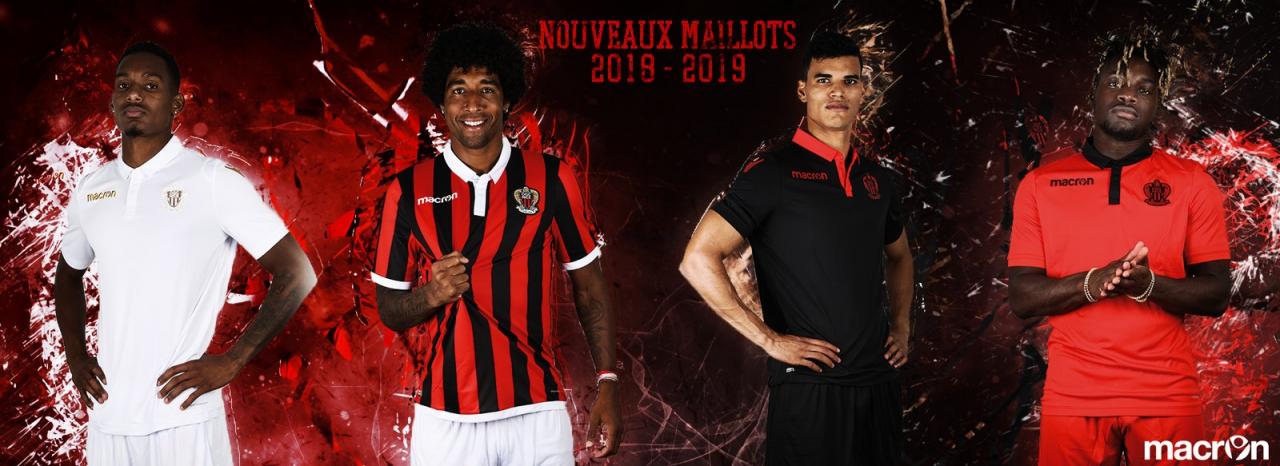 Four OGC Nice 2018-19 Macron Home & Away Kits